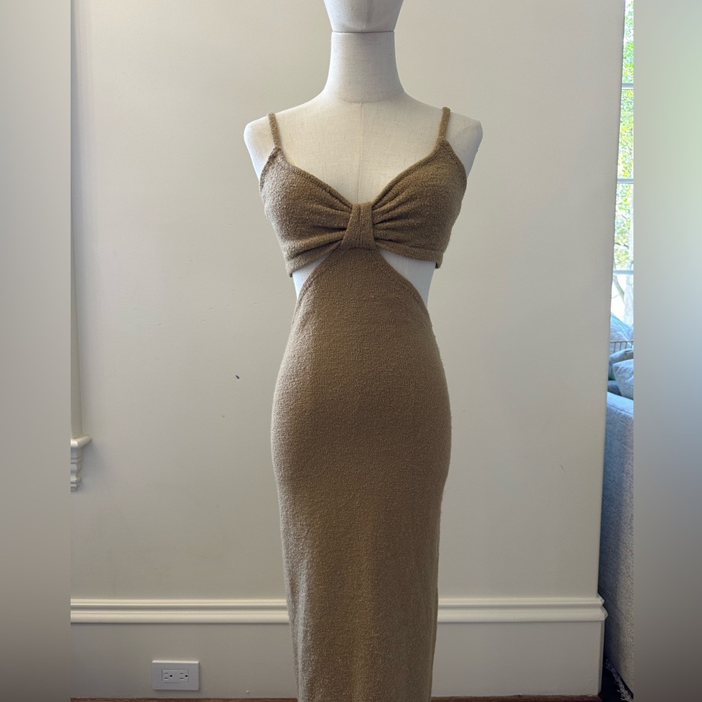 Lulus The Way I Feel Brown Cutout Midi Sweater Dress